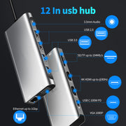 Type-C to Dual HDMI VGA Same Screen Dock 12 in 1