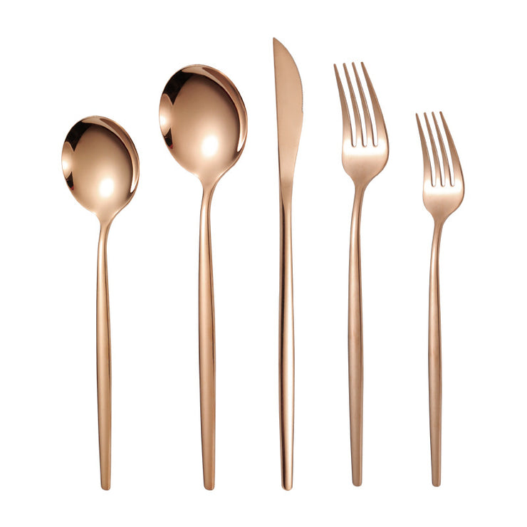 Portuguese Stainless Steel Knife Fork Spoon Golden Steak Knife Fork Set