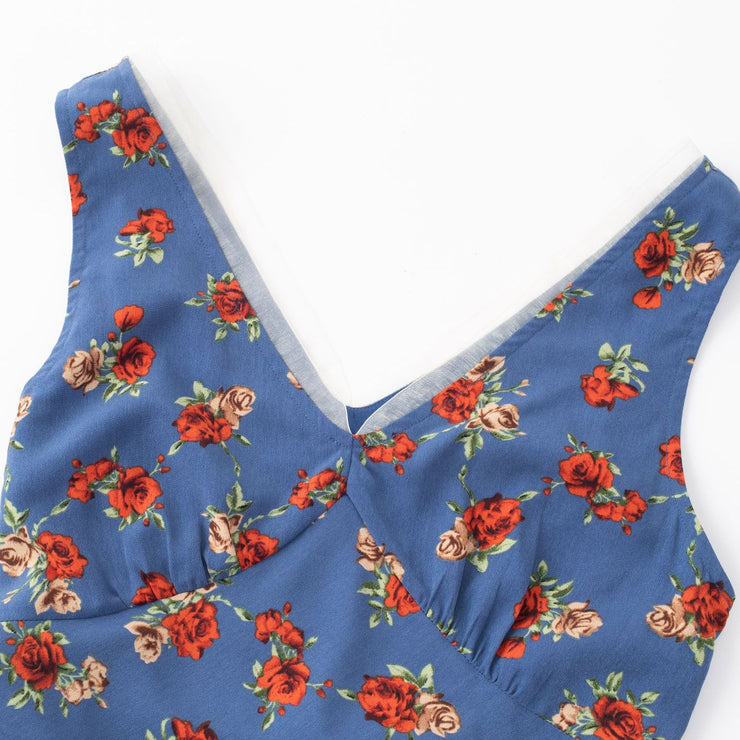 Floral V-Neck Belted Waist Slimming Dress