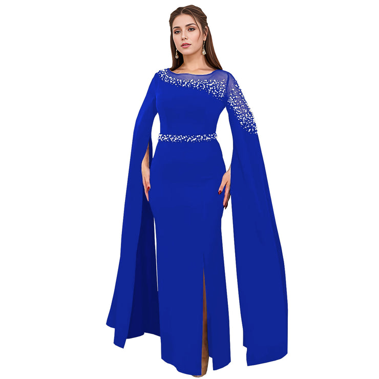 Cape sleeve evening gown dress