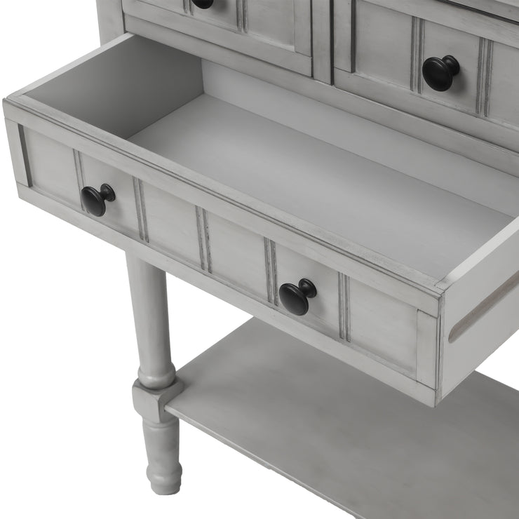 TREXM Narrow Console Desk, Thin Sofa Table with Three Storage Drawers