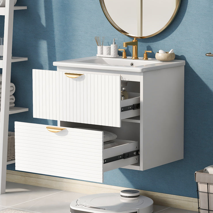 Modern 24-Inch Wall-Mounted Bathroom vanity with 2 Drawers,