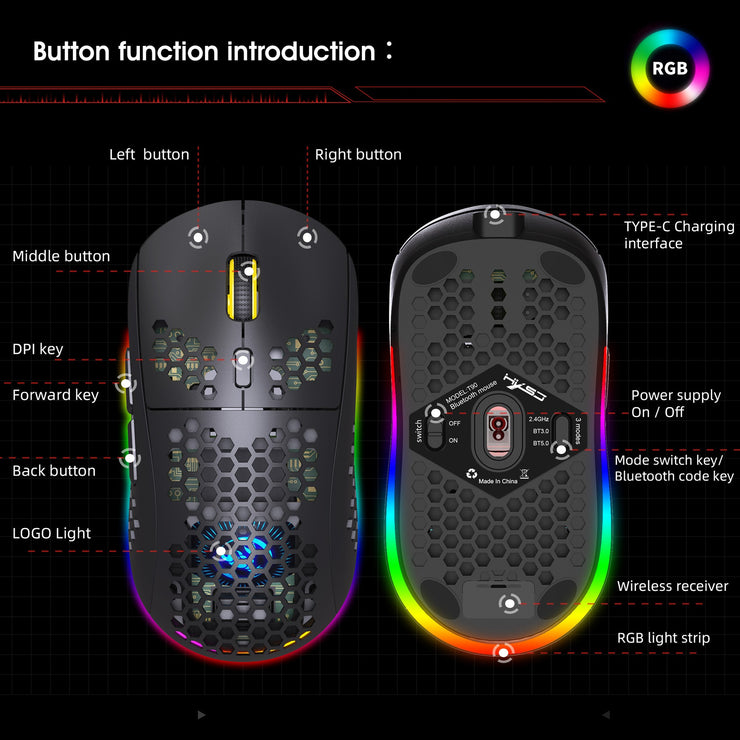 Hole hollow lightweight wireless 2.4G charging gaming mouse RGB luminous office mechanical mouse