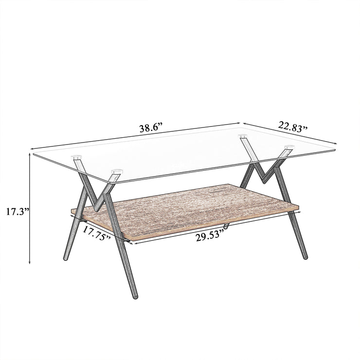 Rectangle Coffee Table with Tempered Glass