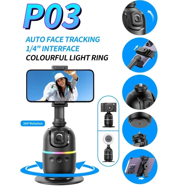 P03  AI Smart Gimbal 360° Auto Face Tracking Gimbal All-in-one Rotation