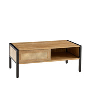 40.16" Rattan Coffee table, sliding door for storage, metal legs,