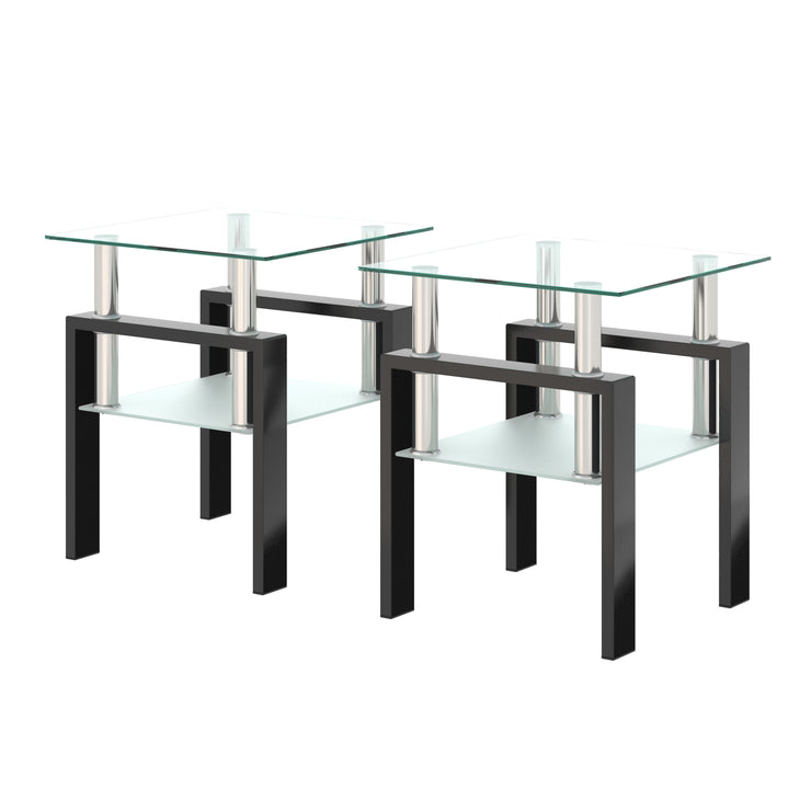 Set of 2, Modern Tempered Glass Tea Table Coffee Table End Table,
