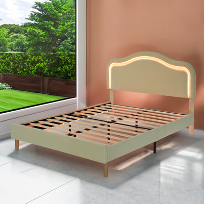 Full Size Velvet Upholstered Smart LED Bed Frame