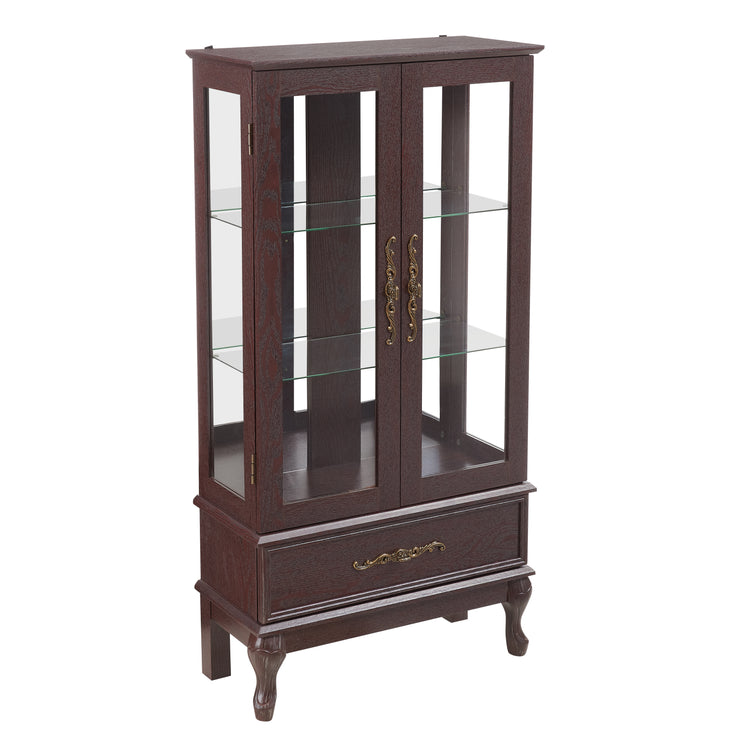 Curio cabinet lighting glass cabinet with adjustable glass frame, 2 doors and 1 drawer
