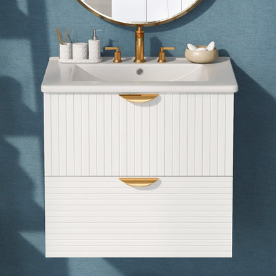 Modern 24-Inch Wall-Mounted Bathroom vanity with 2 Drawers,