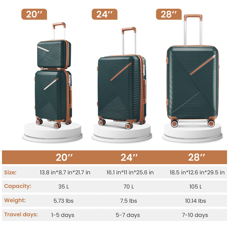 Luggage set of 4 pieces (14/20/24/28) with 4 360 degree