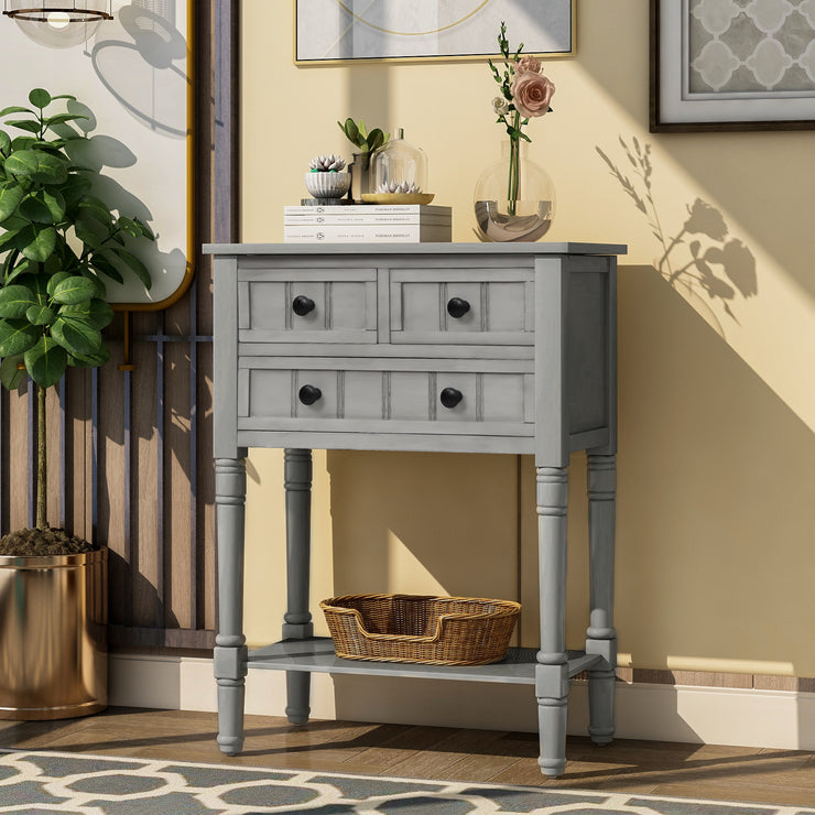 TREXM Narrow Console Desk, Thin Sofa Table with Three Storage Drawers