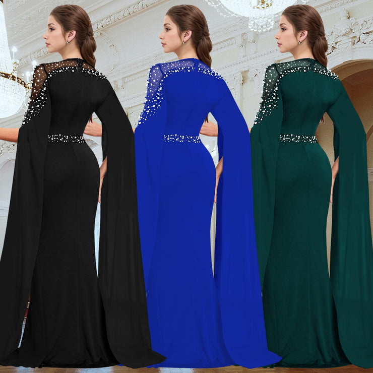 Cape sleeve evening gown dress