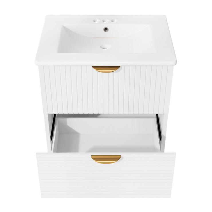 Modern 24-Inch Wall-Mounted Bathroom vanity with 2 Drawers,