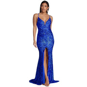 Geometric Sequined Strapless Evening Gown
