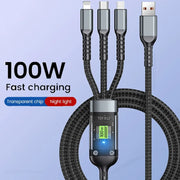 3 In 1 Usb 100w Cable For Fast Charging And Data Mini Usb