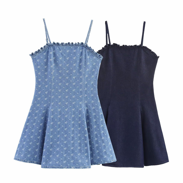 Women's Clothing Washed Adjustable Shoulder Strap Denim Shorts Strapless Dress