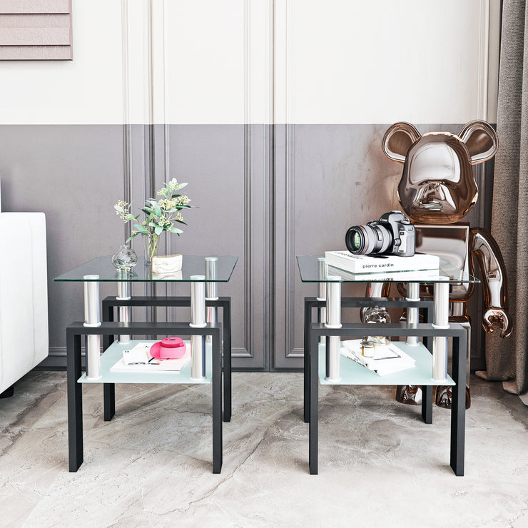 Set of 2, Modern Tempered Glass Tea Table Coffee Table End Table,