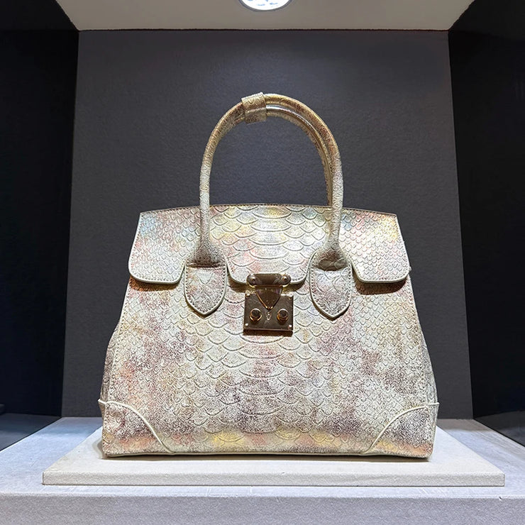Luxury Designer Brand New High Quality Leather Snake Print Large Capacity