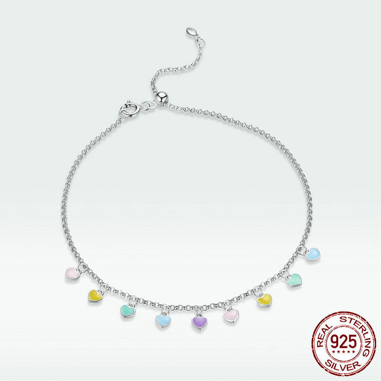 Rainbow Love Foot Chain Solid Silver S925 Foot Ornament
