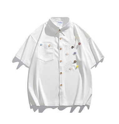 Cloud button short sleeved shirt for men and women