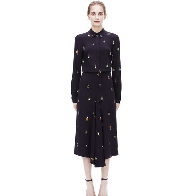 Hot Sale Victoria Beckham Women Print Long Sleeve Shirt And Skirt Set