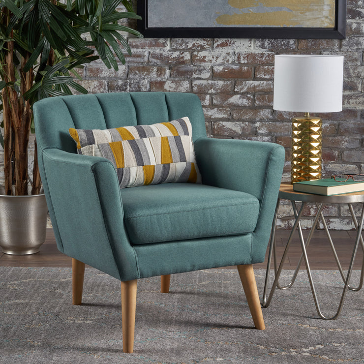 Mid Century Modern Fabric Club Chair, 28.30" W x 27.60" D x 31.50" H, Dark Teal/Natural