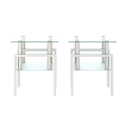 Set of 2, Modern Tempered Glass Tea Table Coffee Table End Table, Square