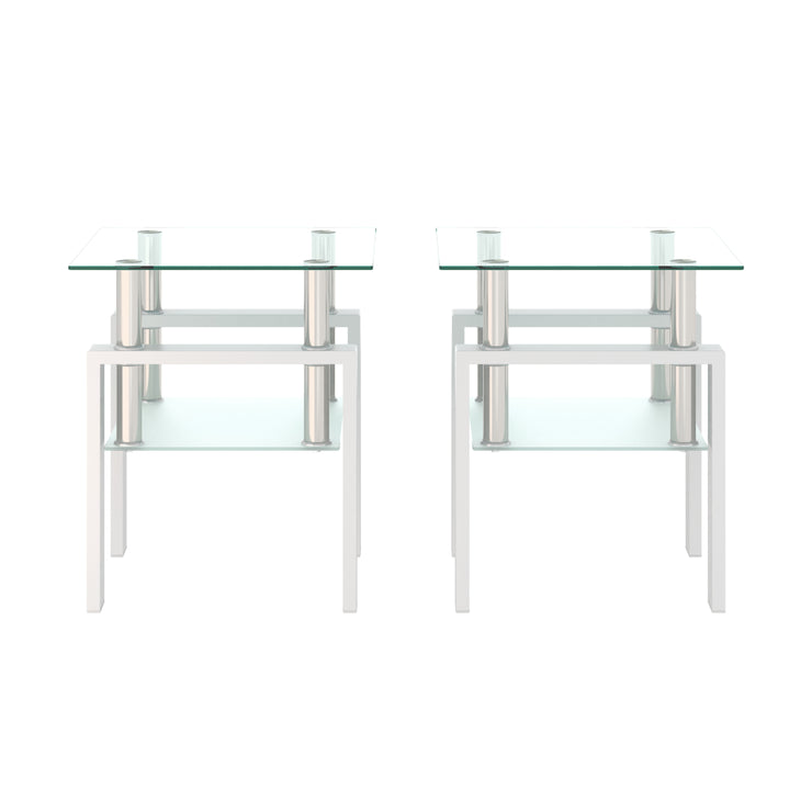 Set of 2, Modern Tempered Glass Tea Table Coffee Table End Table, Square