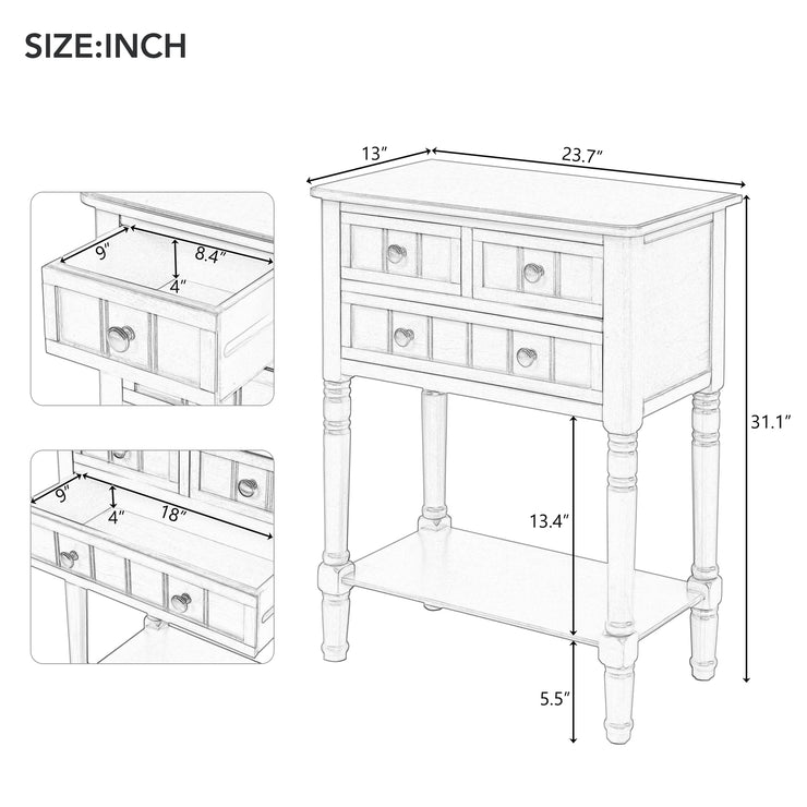 TREXM Narrow Console Desk, Thin Sofa Table with Three Storage Drawers