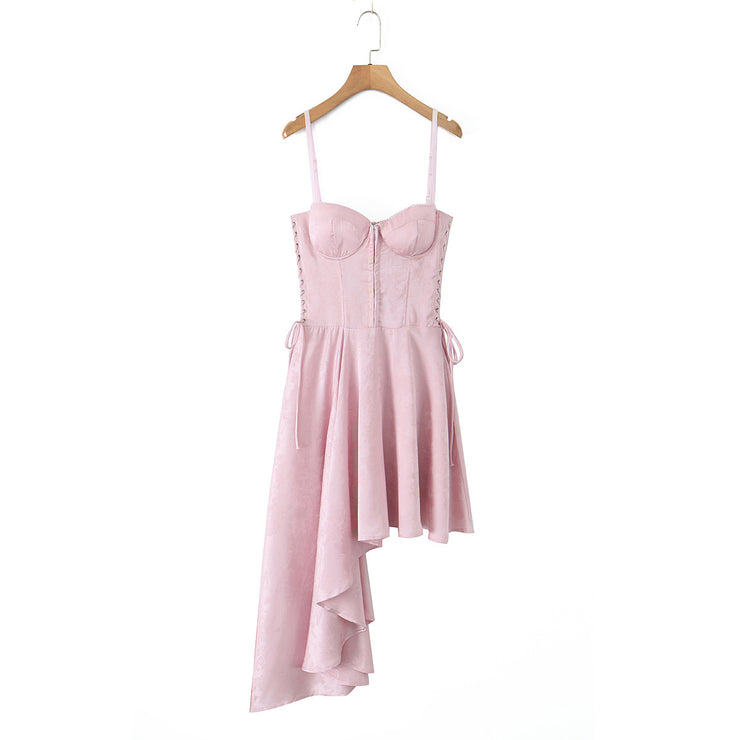 Sexy strap fishbone asymmetrical skirt suspender dress
