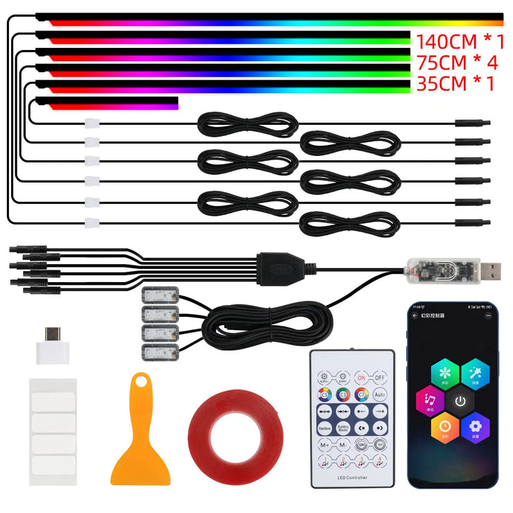 10 in 1 Car LED Acrylic Light Strip RGB Symphony Auto Interior