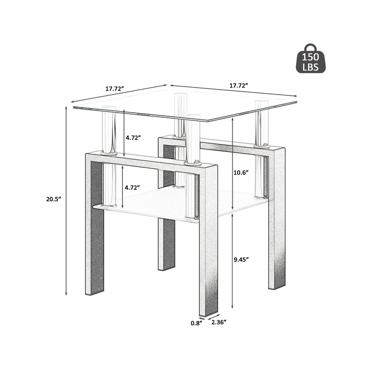 Set of 2, Modern Tempered Glass Tea Table Coffee Table End Table,