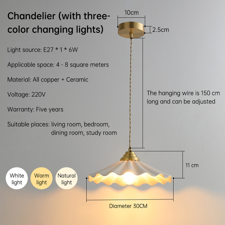 All-Copper Ceramic Floral Pendant Light