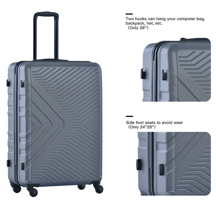 3 Piece Luggage Sets ABS Lightweight Suitcase with Two Hooks