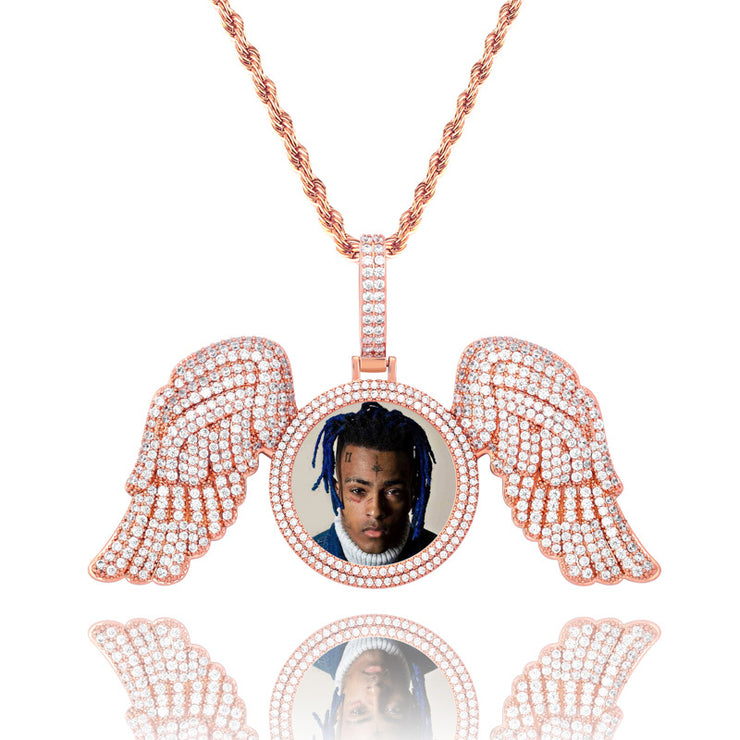 Angel Wings Large DIY Photo Frame Pendant Full Zircon Jewelry