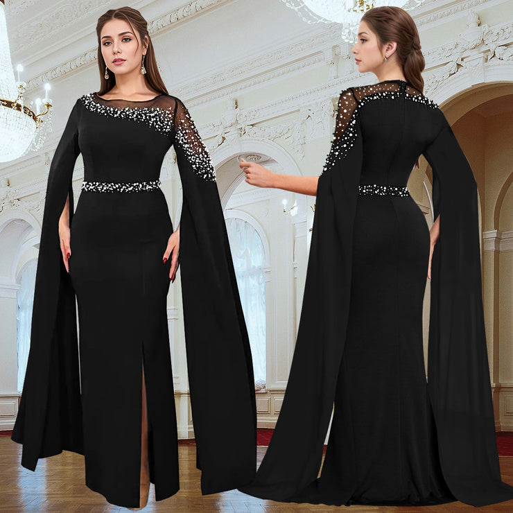 Cape sleeve evening gown dress