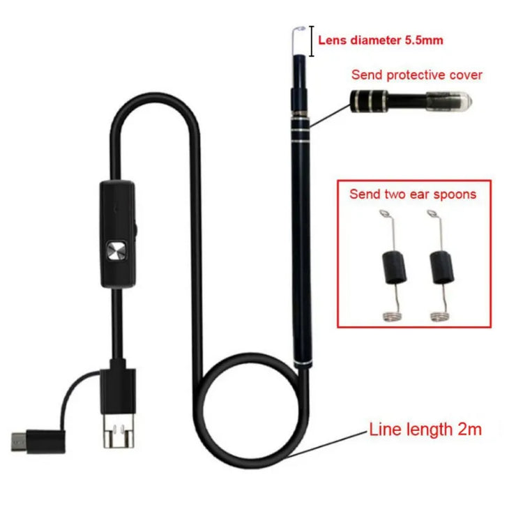 3 In 1 USB Endoscope HD Visual Ears Cleaning Earpick Spoon with 6 LED