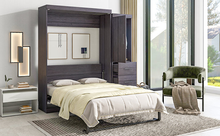 Full Size Murphy Bed with Wardrobe and Drawers,