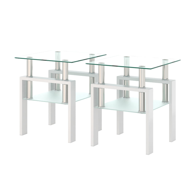 Set of 2, Modern Tempered Glass Tea Table Coffee Table End Table, Square