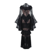 Elegant Lace Embroidery Splicing Flare Sleeve Long Dress