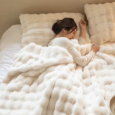 Double-sided Rabbit Fleece Blanket Solid Color Faux