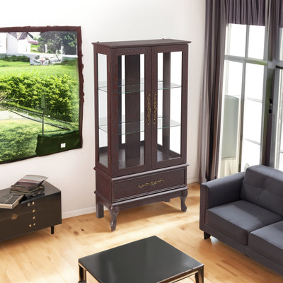 Curio cabinet lighting glass cabinet with adjustable glass frame, 2 doors and 1 drawer