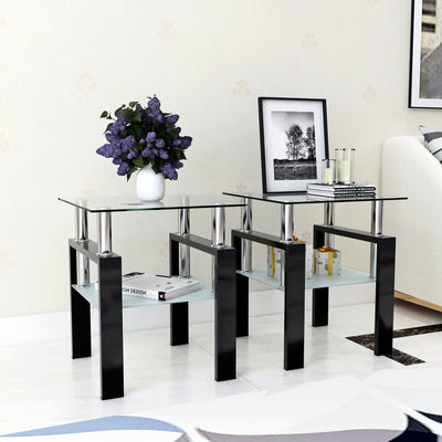 Set of 2, Modern Tempered Glass Tea Table Coffee Table End Table,