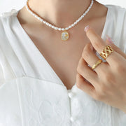 French Baroque freshwater pearl chain oval plate
