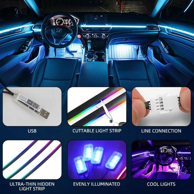 10 in 1 Car LED Acrylic Light Strip RGB Symphony Auto Interior