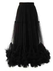 Folds Mesh Skirts For Women High Waist