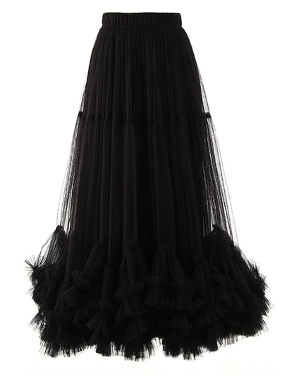 Folds Mesh Skirts For Women High Waist
