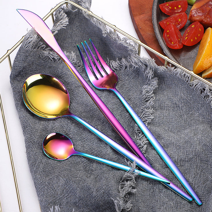 Portuguese Stainless Steel Knife Fork Spoon Golden Steak Knife Fork Set