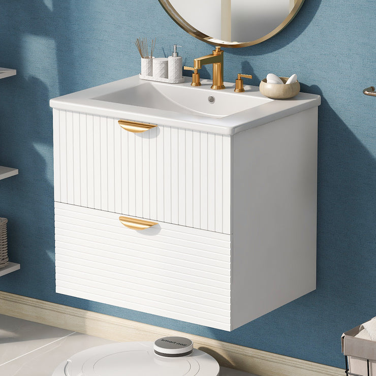 Modern 24-Inch Wall-Mounted Bathroom vanity with 2 Drawers,